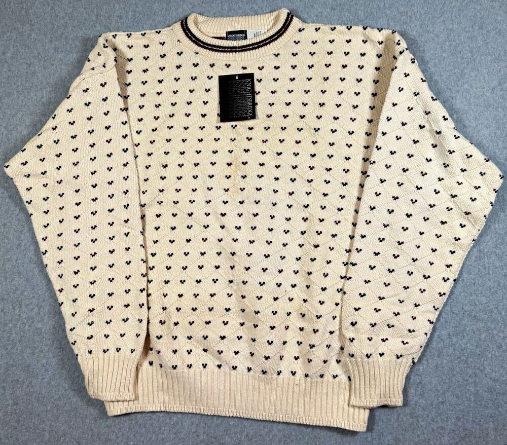 NWT Vintage 90s Knightsbridge Diamond Knit Sweater Cream Grandpacore Deadstock L